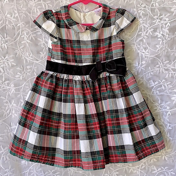 Carter's Other - Carter’s Plaid Holiday Dress Peter Pan Collar & Velvet Bow